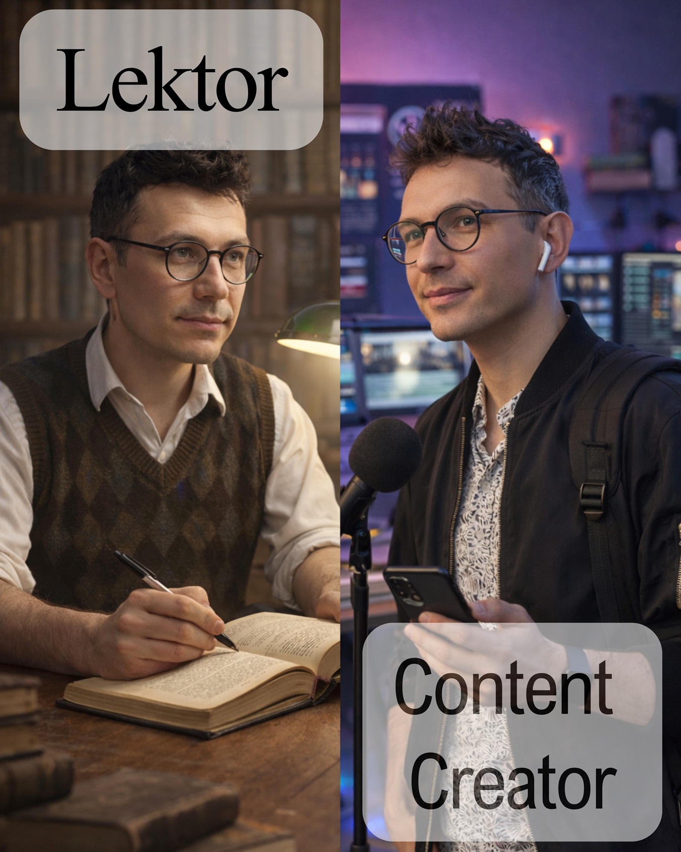 So stellt sich die KI den Germanisten Evgenij Unker als Lektor und als Content Creator vor.